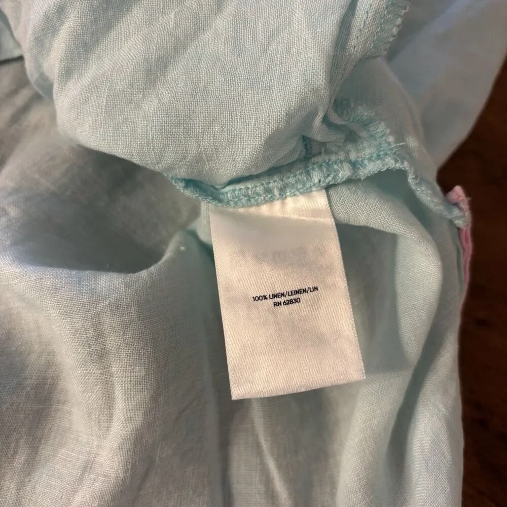 Lands' End Women's 2X Linen Pastel Multi Colorblock Long Sleeve Shirt Tunic - Picture 7 of 8